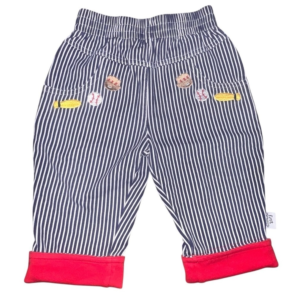 Vintage 90s First Moments Railroad Stripe Embroidered Baseball Jeans Fleece 6-9m